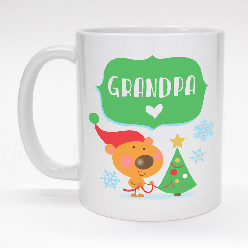 11 oz. holiday mug with cute bear and Christmas tree - Grandpa.