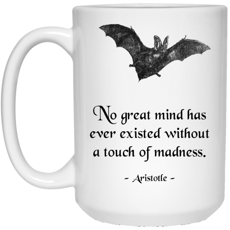 Coffee mug with bat and Aristotle quote - Great minds...