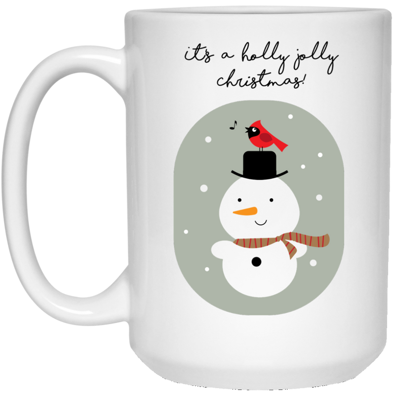 11 oz. Christmas mug with cute snowman - Holly Jolly Christmas.