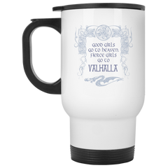 11 oz. coffee mug with Viking design - Fierce girls go to Valhalla.