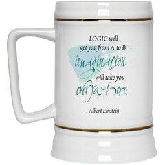 11 oz. coffee mug with Einstein quote about imagination. 