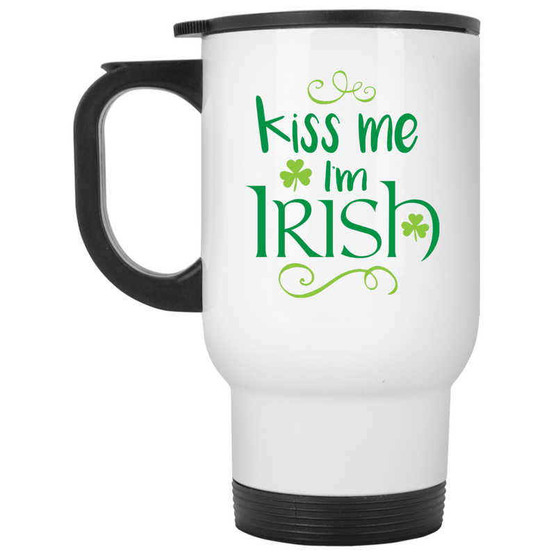 11 oz. coffee mug with green design - Kiss me. I'm Irish.