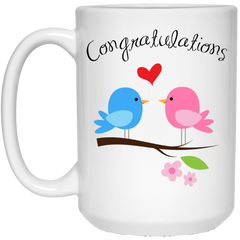 11 oz. coffee mug with cute bird couple - Congratulations.
