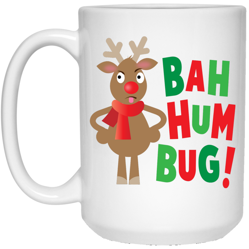 11oz. mug with angry cartoon reindeer and "Bah Humbug!"