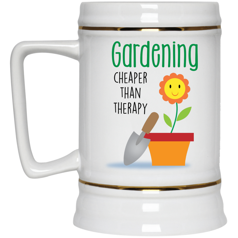 11 oz coffee mug with cute flower - Gardening, cheaper than therapy.