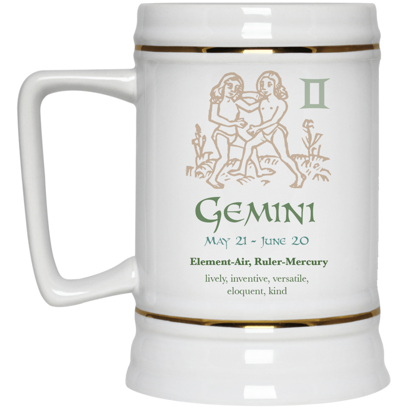 11 oz. astrology coffee mug with Gemini zodiac design.