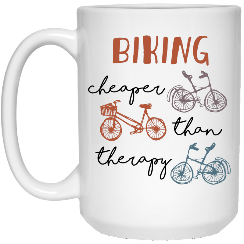 11 oz. coffee mug with bicycles - biking, cheaper than therapy.