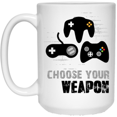 11 oz. mug with assorted game controllers - Choose Your Weapon.