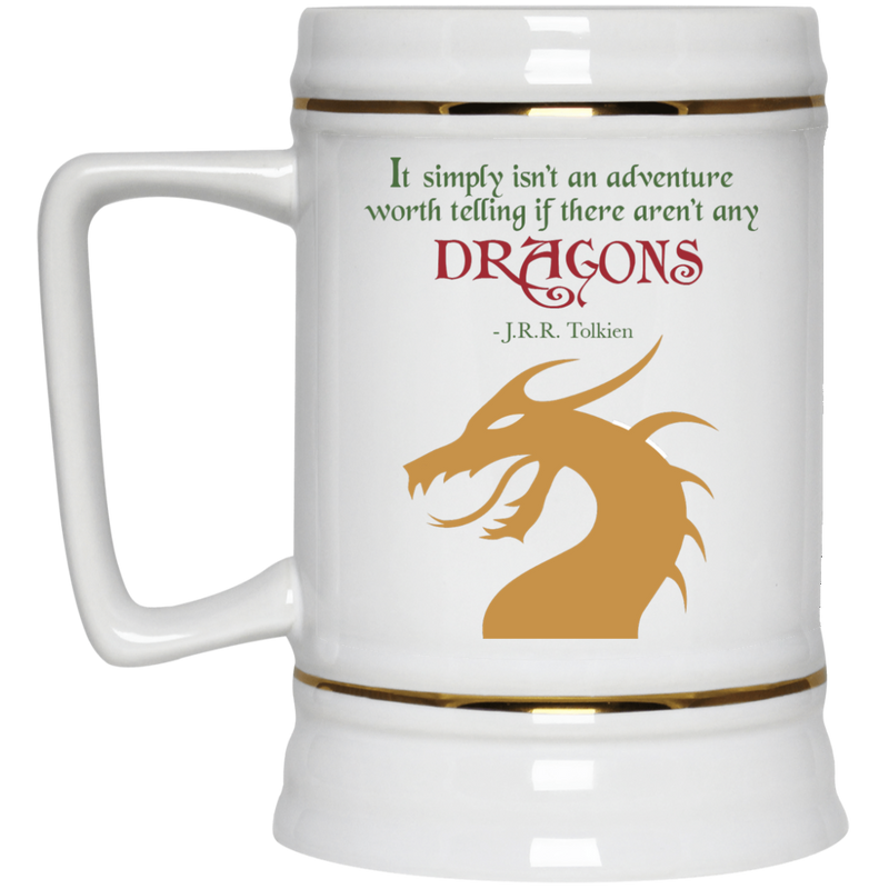 11 oz. coffee mug with J.R.R. Tolkien quote and dragon.