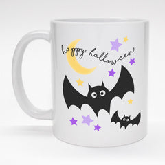 11 oz. coffee mug with fun bat design - Happy Halloween.