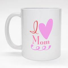 11 oz. coffee mug with heart design - I love mom.