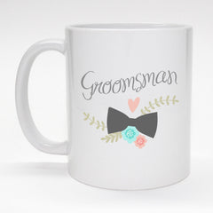11. oz coffee mug with wedding design - Groomsman.