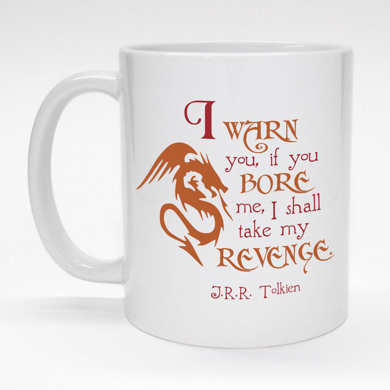 LOTR inspired coffee mug with dragon and Tolkien quote.