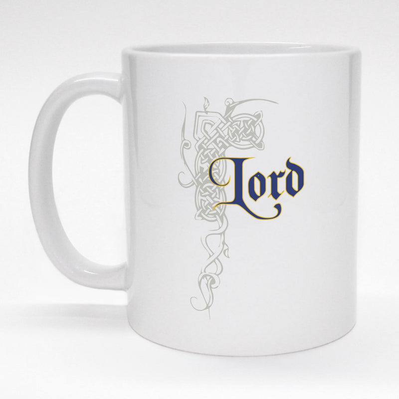 Coffee mug with medieval scroll design - Lord.
