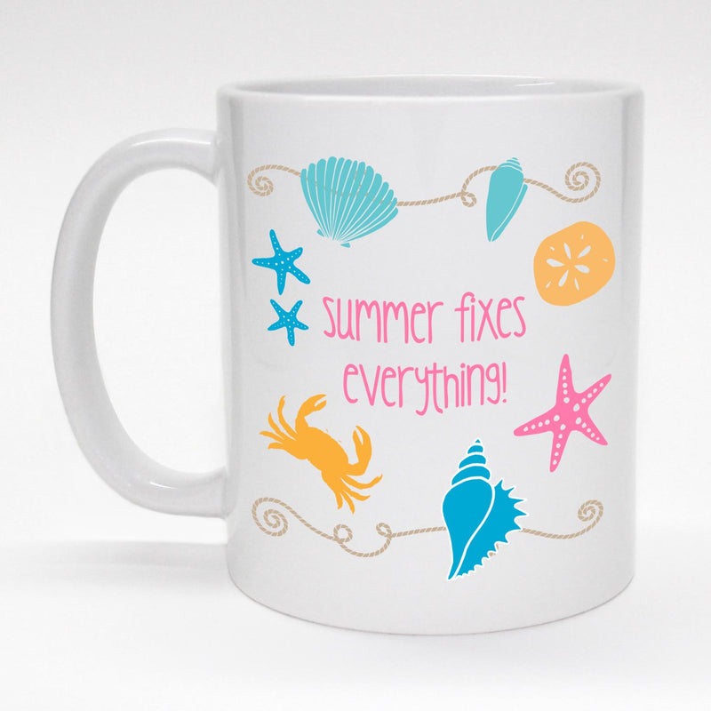 Colorful seashells coffee mug - summer fixes everything