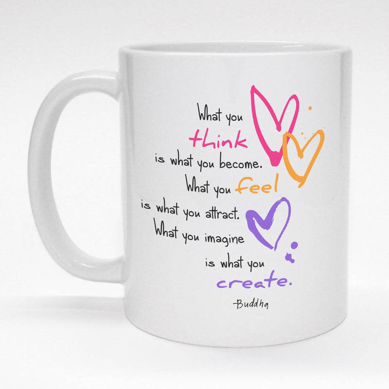 Colorful heart design coffee mug with Buddha quote