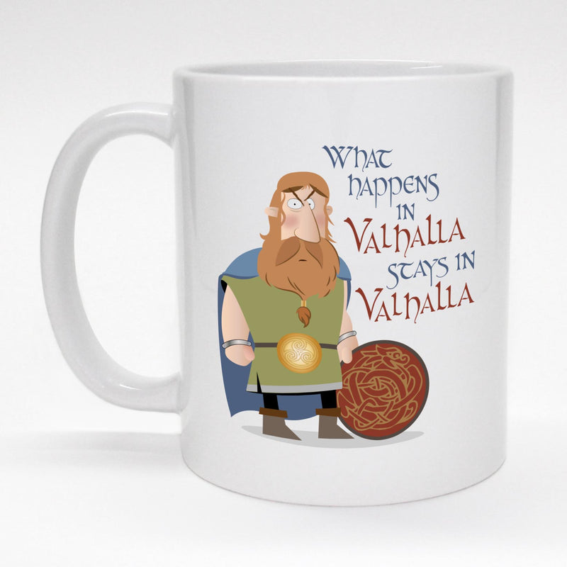 Funny coffee mug with Viking - What happens in Valhalla...
