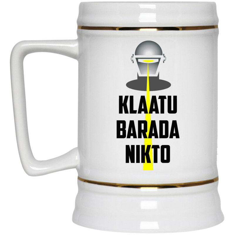 Science fiction coffee mug with alien - Klaatu Barada Nikto