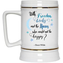 Coffee mug with Oscar Wilde quote - Freedom, Books, Moon