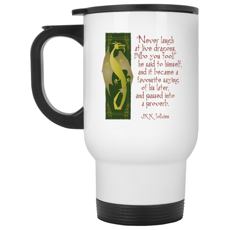 Dragon 11 oz. coffee mug with Tolkien quote.