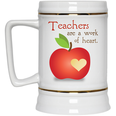 11 oz. coffee mug with apple - Teachers are a work of heart.