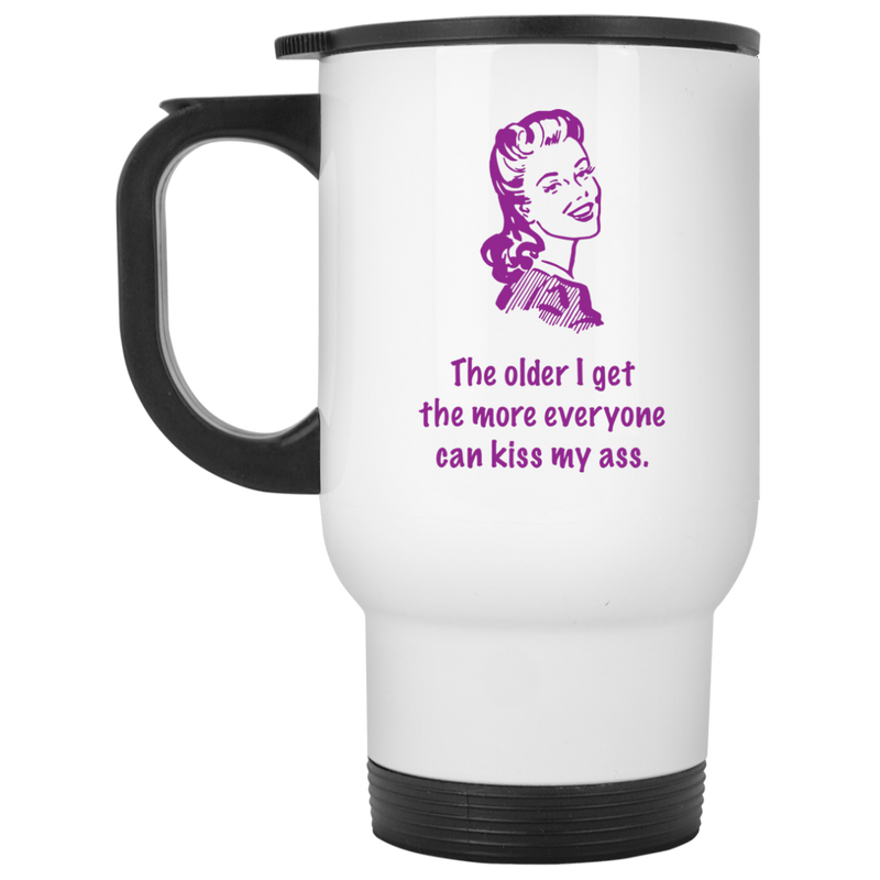 Funny mug with retro woman - The older I get/kiss my ass