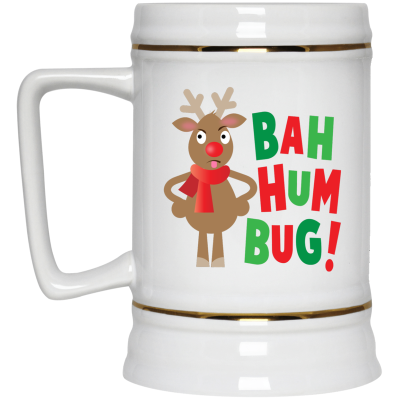 11oz. mug with angry cartoon reindeer and "Bah Humbug!"