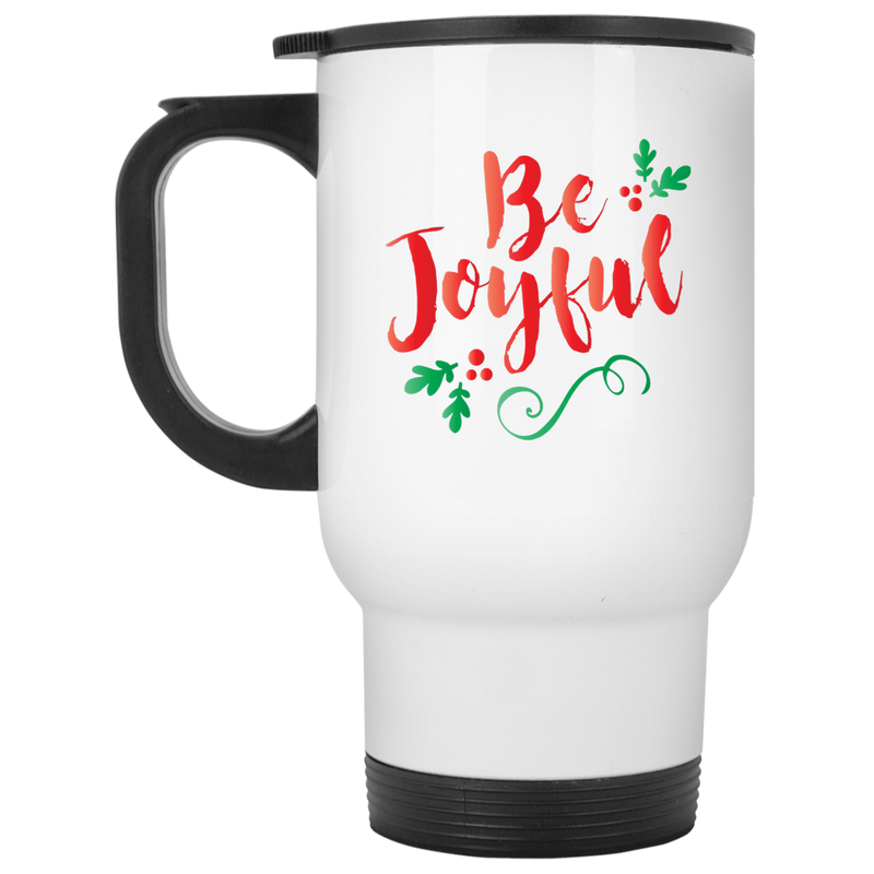 11oz. coffee mug with colorful "Be Joyful" holiday art.