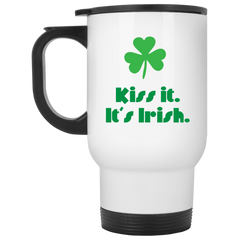 Funny coffee mug with shamrock - Kiss it, it's Irish.