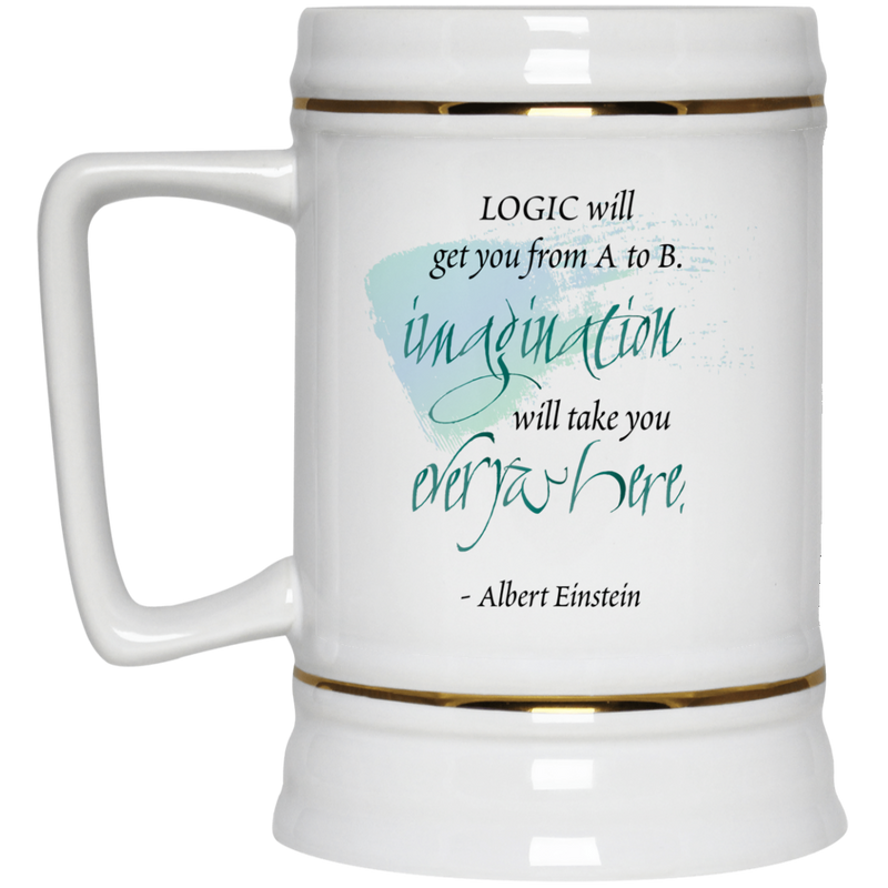 11 oz. coffee mug with Einstein quote about imagination. 