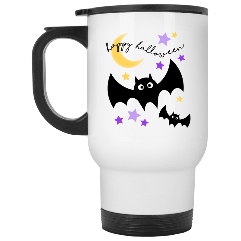 11 oz. coffee mug with fun bat design - Happy Halloween.