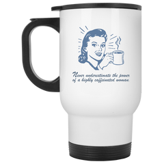 Funny retro design coffee mug - caffeinated woman.