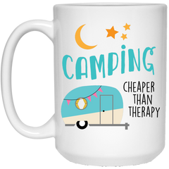 11 oz. coffee mug with camper design - Camping cheaper than therapy.