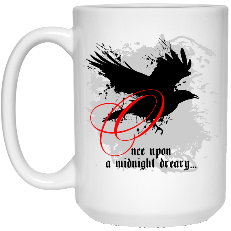 Coffee mug with Edgar Allen Poe quote and Raven art.