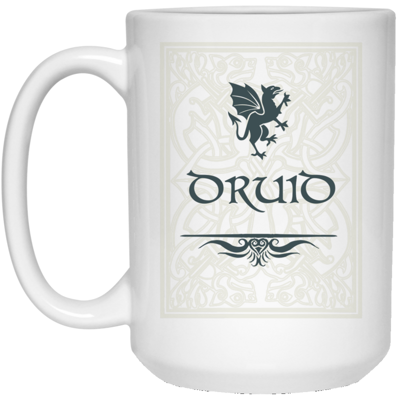 11 oz. coffee mug with celtic design and dragon - Druid.