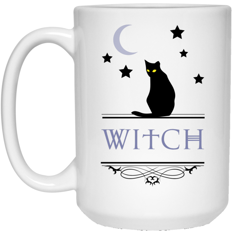 Witch coffee mug with black cat.