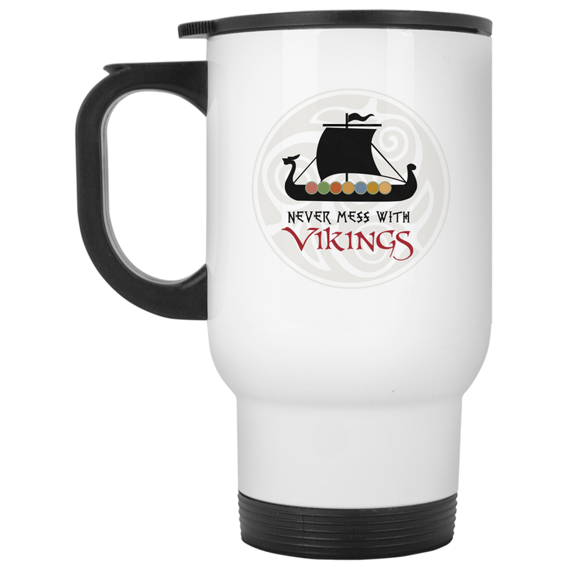Coffee mug with Viking design - never mess with Vikings