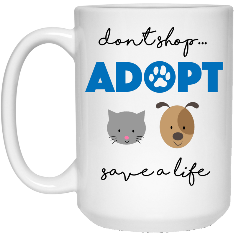11 oz. coffee mug with cute dog and cat - Don't shop, adopt!