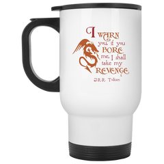 LOTR inspired coffee mug with dragon and Tolkien quote.