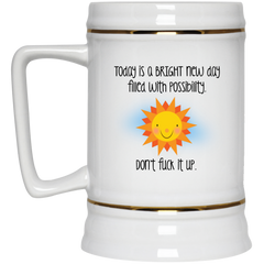 Funny coffee mug with happy sun - Don't f*ck it up.