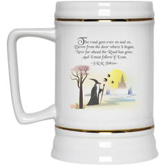 LOTR inspired mug with Tolkien quote - The road goes ever on.