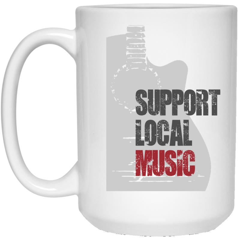 Support Local Music coffee mug with guitar