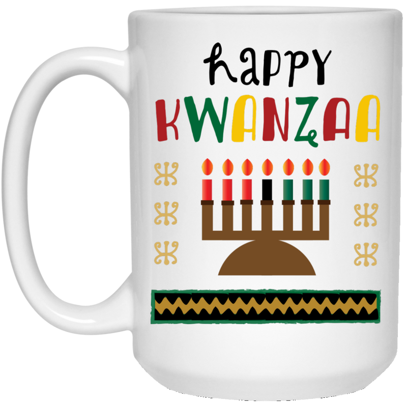 Kwanza coffee mug with colorful, African-inspired design