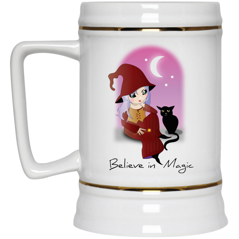 11 oz. mug with cute witch art - Believe in Magic.