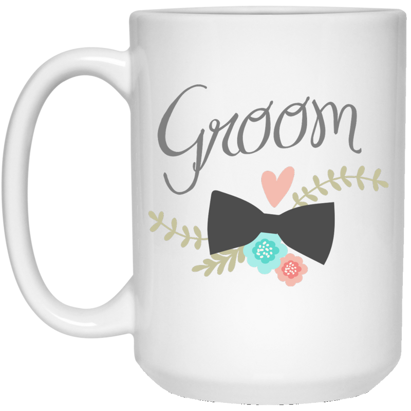 11. oz coffee mug with wedding design - Groom.