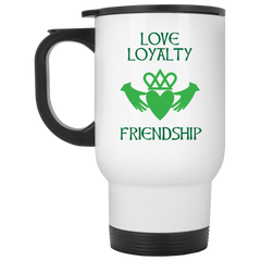Irish coffee mug with green claddah design.