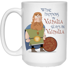 Funny coffee mug with Viking - What happens in Valhalla...