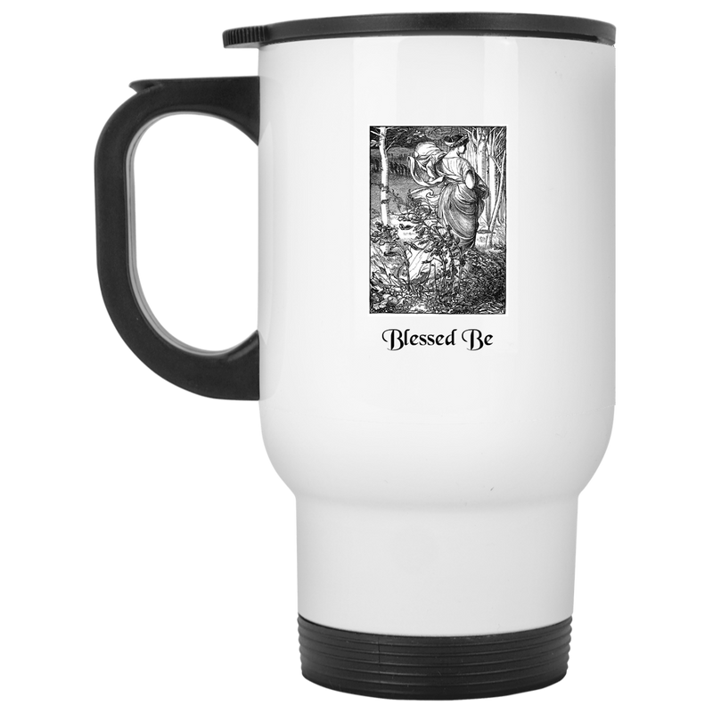 11 oz. coffee mug with black witch design. Blessed Be, wiccan quote.