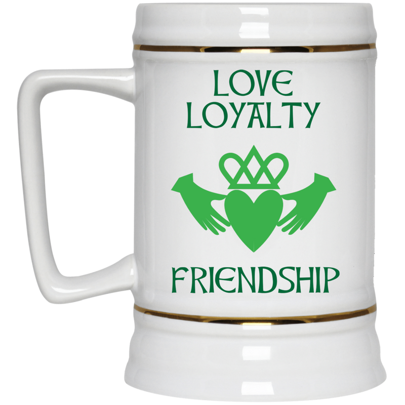 Irish coffee mug with green claddah design.
