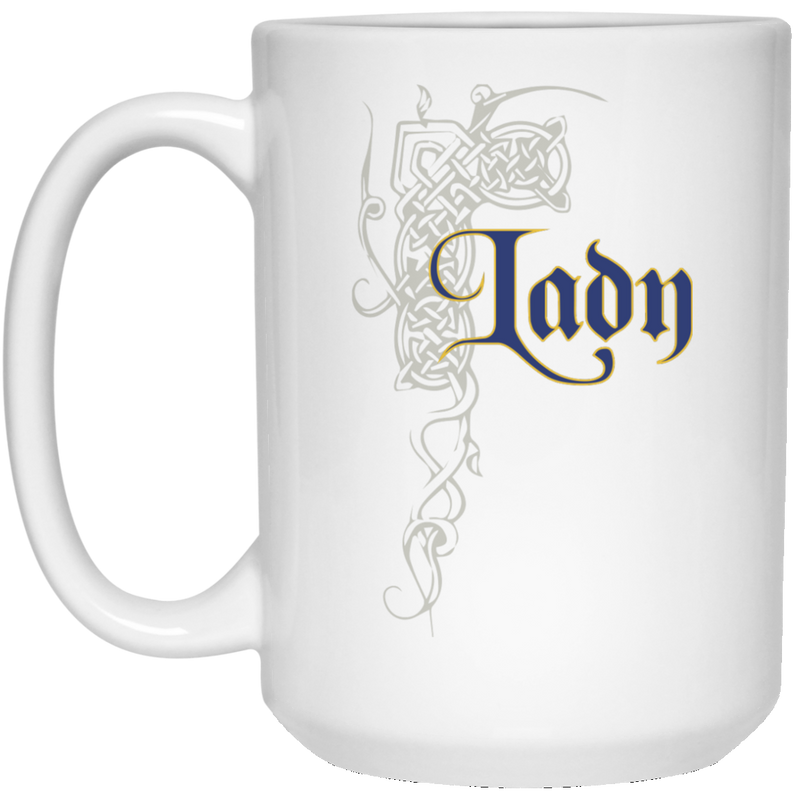 11 oz. mug with medieval scroll design - Lady.  